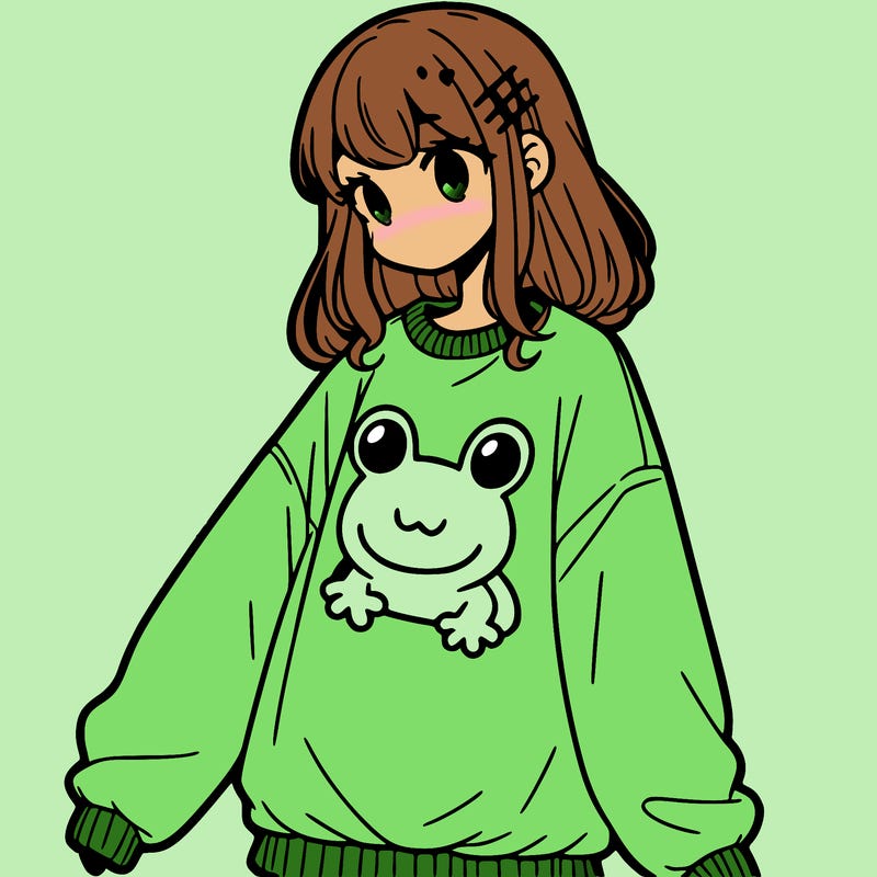 girl wearing frogging sweatshirt