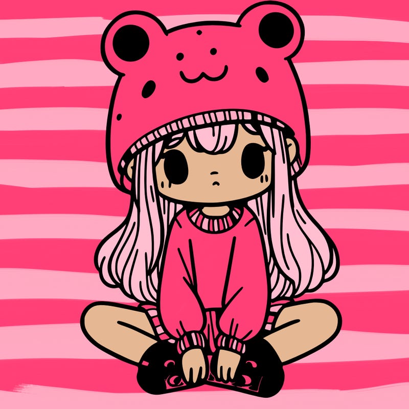 a girl wearing a frog hat and some frog socks