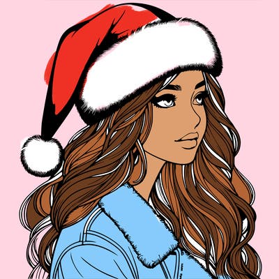 realistic girl in santa hat