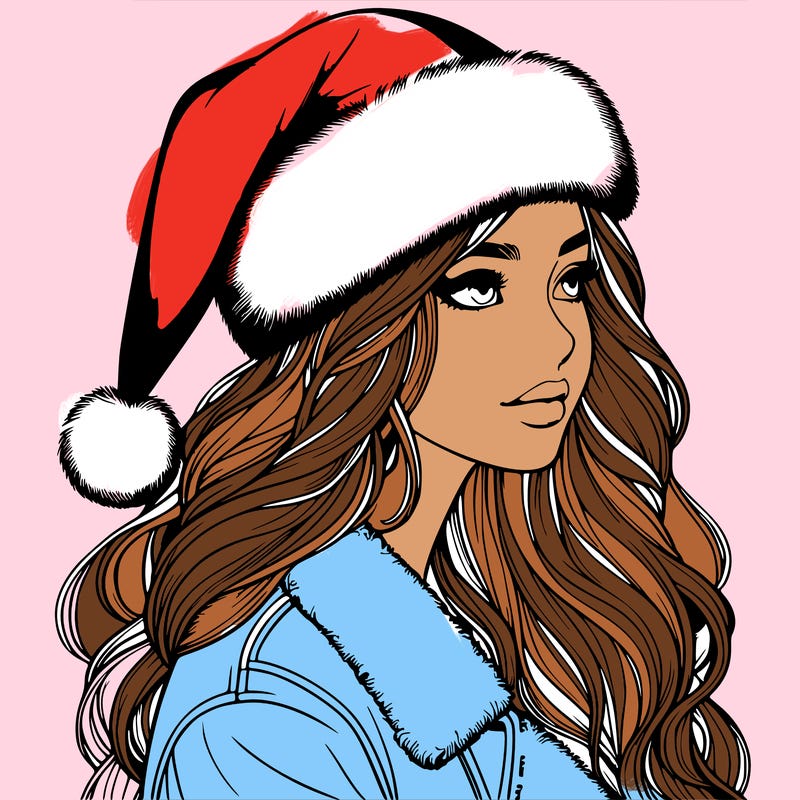 realistic girl in santa hat