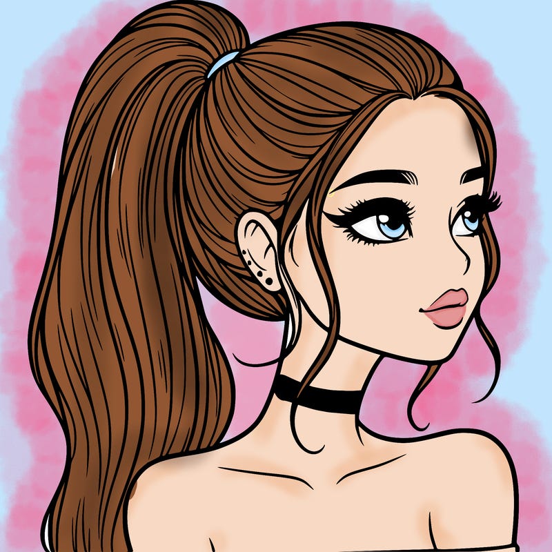 a beautiful and realistic girl with a high pony tail