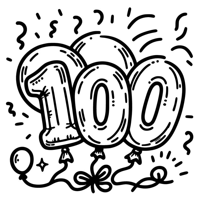 foil balloons that say “100”