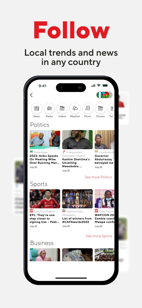 BOSS Revolution app interface for local news and trends