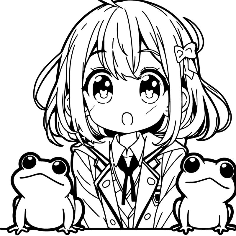 anime girl with frog friends