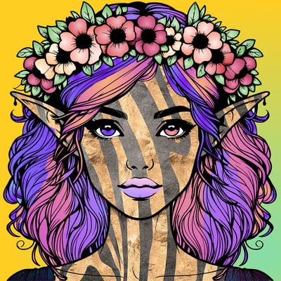 realistic female elf with flower crown