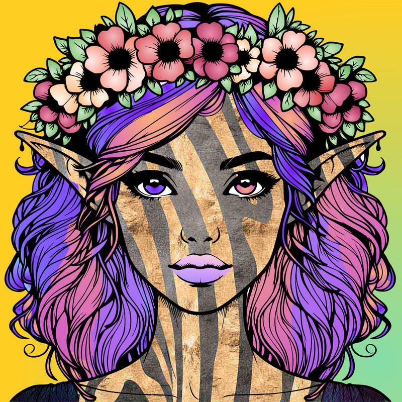 realistic female elf with flower crown