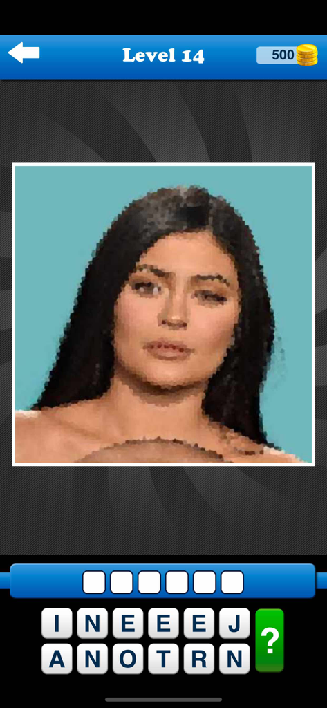Guess the Celebrity Quiz Game - Gameplay of Guess the Celebrity Quiz Game showing Level 14 with a celebrity photo and word puzzle