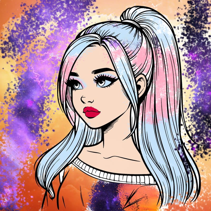 realistic girl with a high ponytail