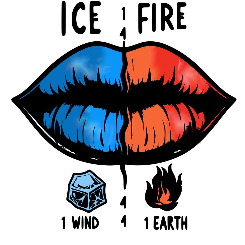realistic lip split in fourth . 1 fourth ice 1 fire 1wind 1 earth