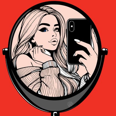 realistic girl taking mirror selfie beautiful