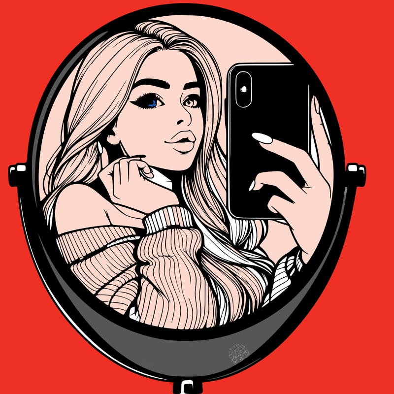 realistic girl taking mirror selfie beautiful