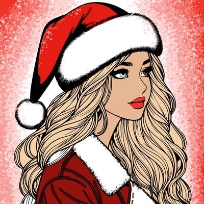 realistic girl in santa hat