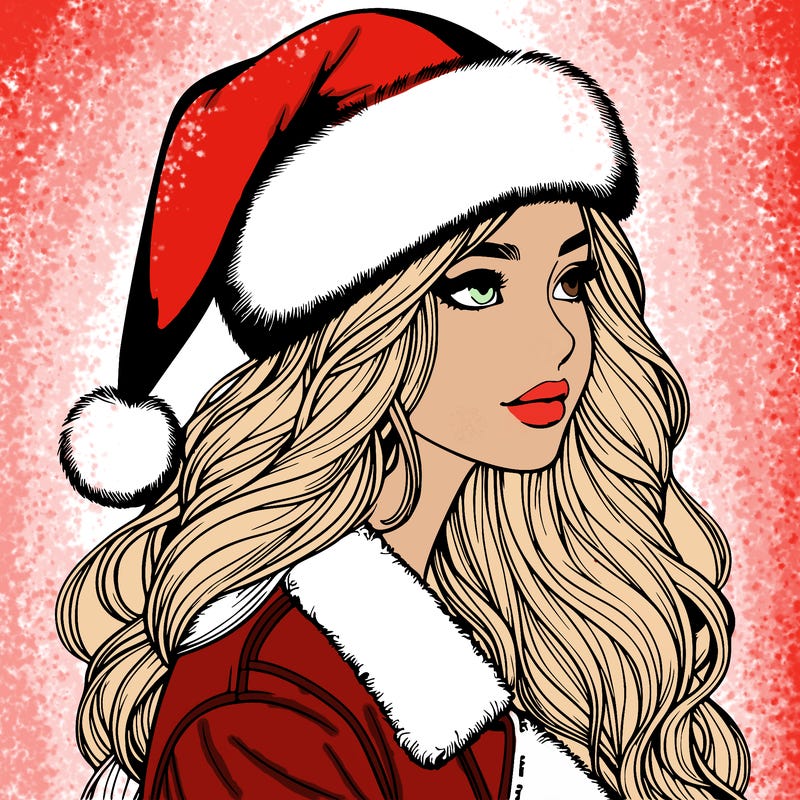 realistic girl in santa hat