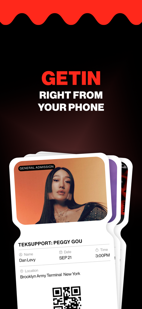 GETIN Wallet - Digital concert tickets displayed in the GETIN Wallet mobile app interface