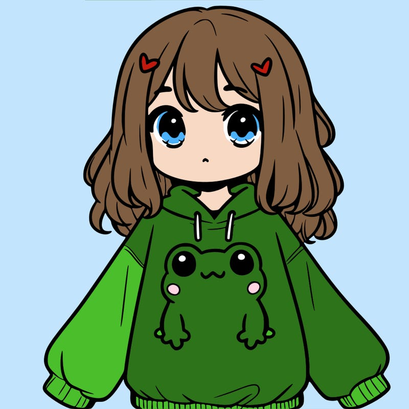 girl wearing frogging sweatshirt
