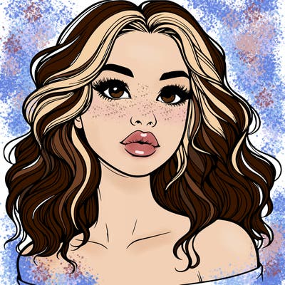 realistic girl with wavy hair and lips