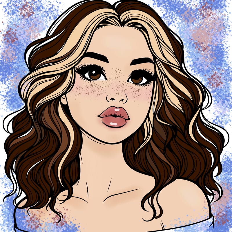 realistic girl with wavy hair and lips