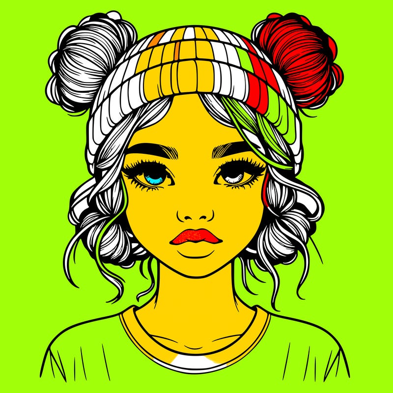 realistic girl with buns in her hair with a beanie on