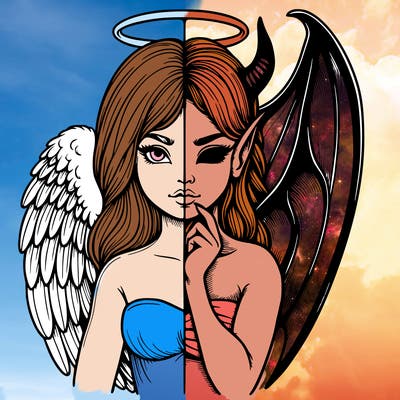 realistic angel half demon