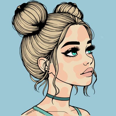 realistic girl with buns on the top of her head