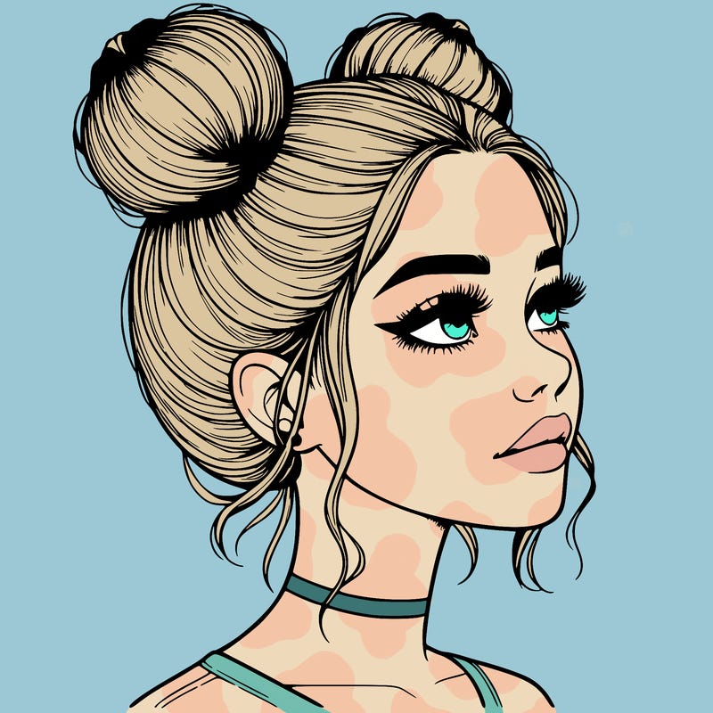 realistic girl with buns on the top of her head