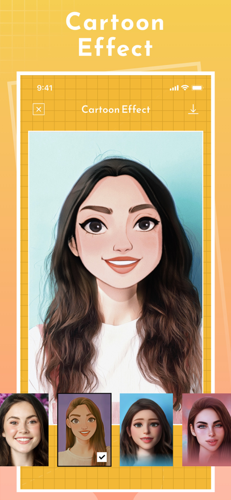 Un retrato de mujer con un efecto de dibujo animado aplicado usando la aplicación Magic Life