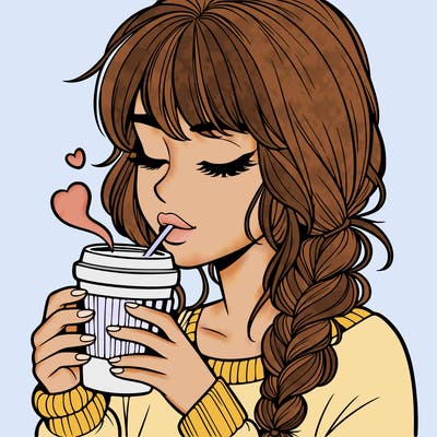 realistic girl drinking coffee
