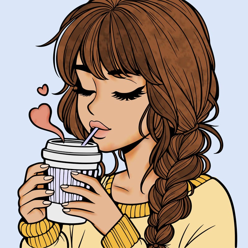 realistic girl drinking coffee