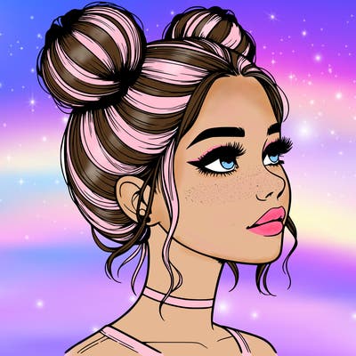 realistic girl with buns on the top of her head