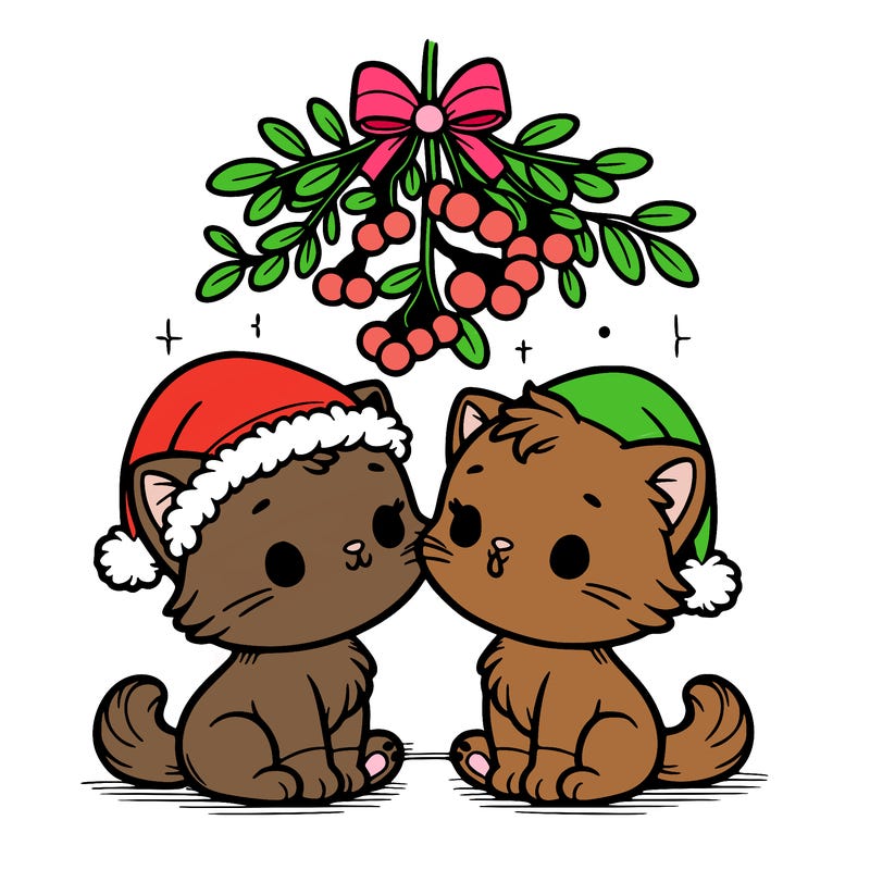 christmas kittens under mistletoe