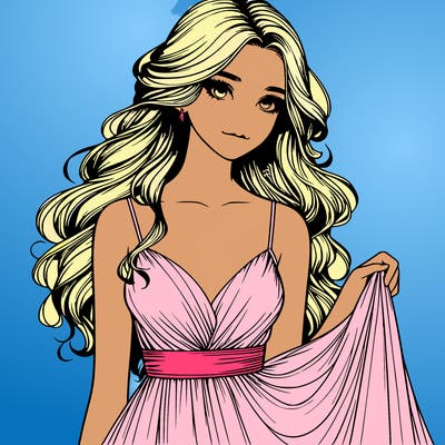 realistic girl in flowy silky prom dress