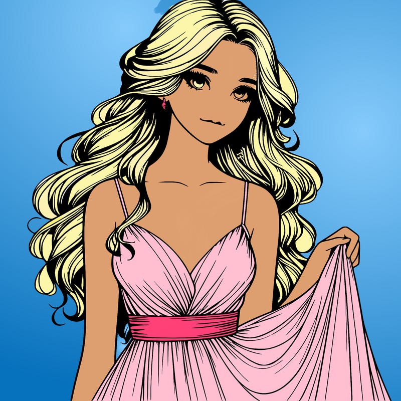 realistic girl in flowy silky prom dress