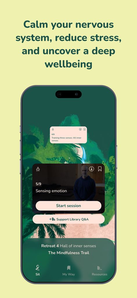 The Way - Guided Meditation - Screenshot of The Way meditation app interface showing a guided session for stress relief led by a Zen Master.