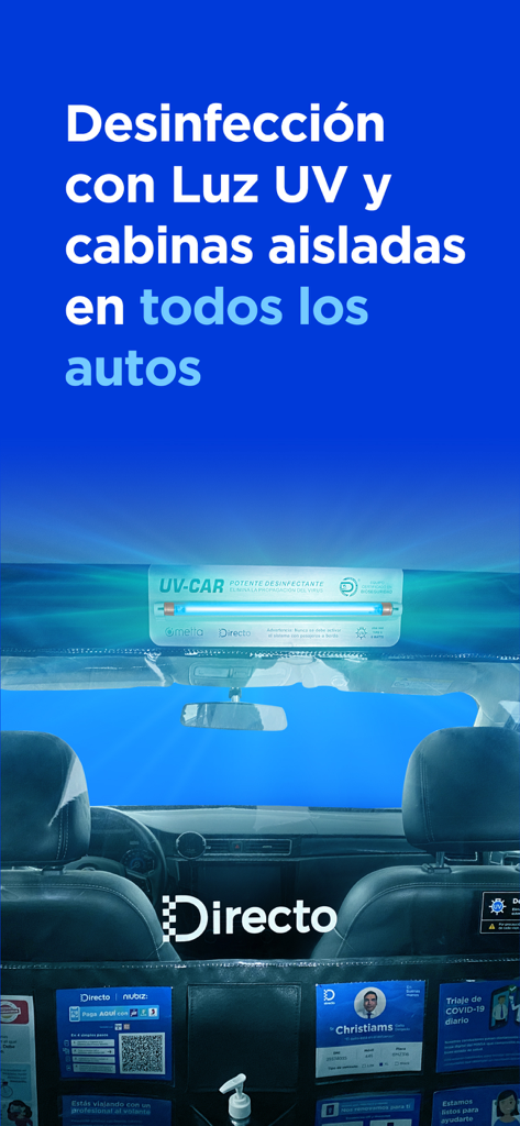 Directo - UV light disinfection system and isolated safety cabin inside a Directo taxi