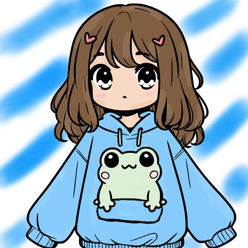 girl wearing frogging sweatshirt