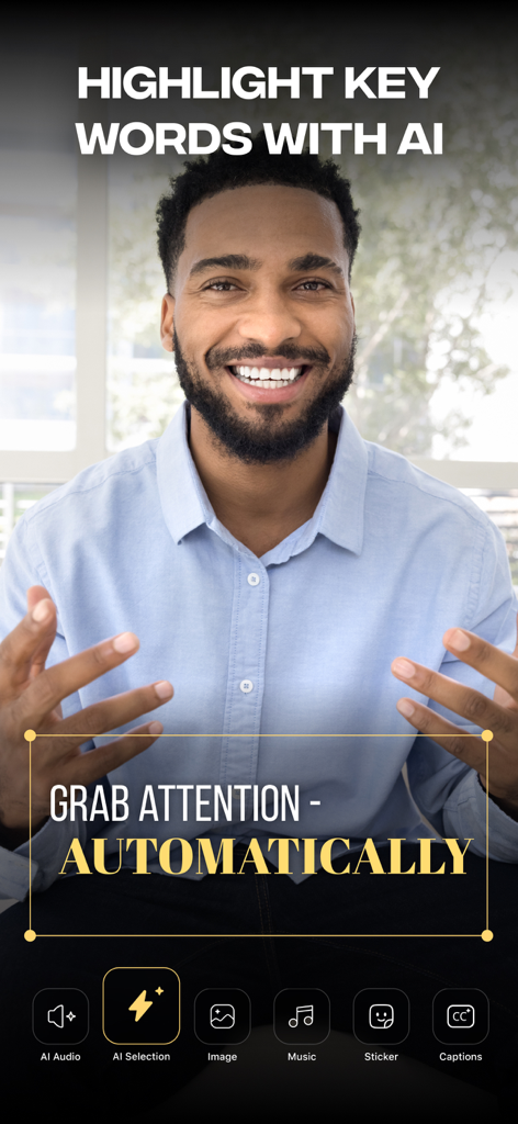 Verba: Captions & Video Editor - Interfaz de la app Verba que muestra el resaltado de palabras clave automático impulsado por IA para subtítulos de video