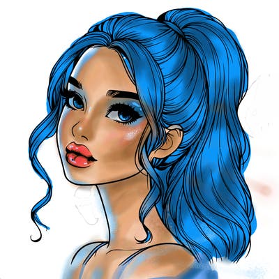 realistic girl with a ponytail on her hair and lips