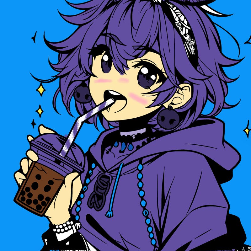 hot baddie anime girl drinking boba and biting the straw