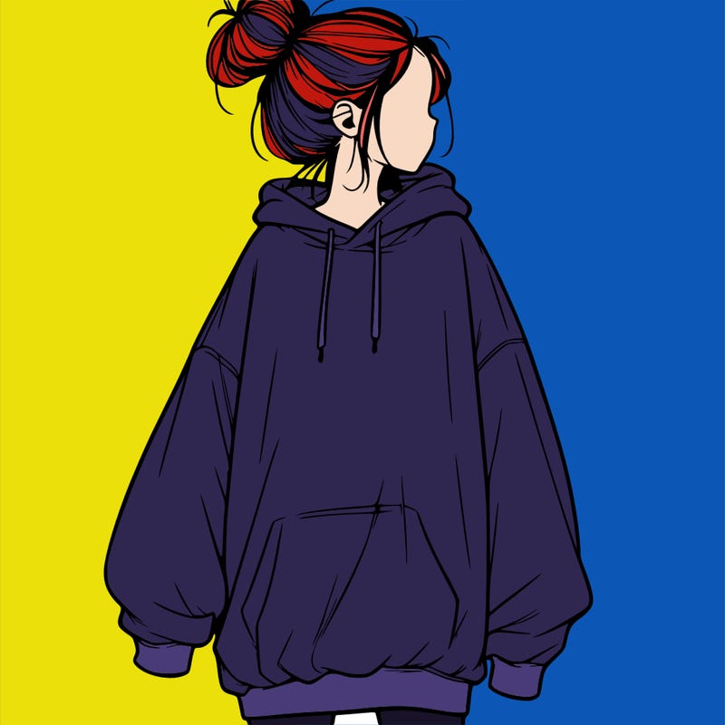 realistic girl with a oversized sweatshirt on and a bun