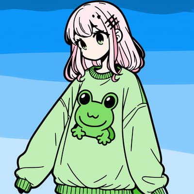 girl wearing frogging sweatshirt