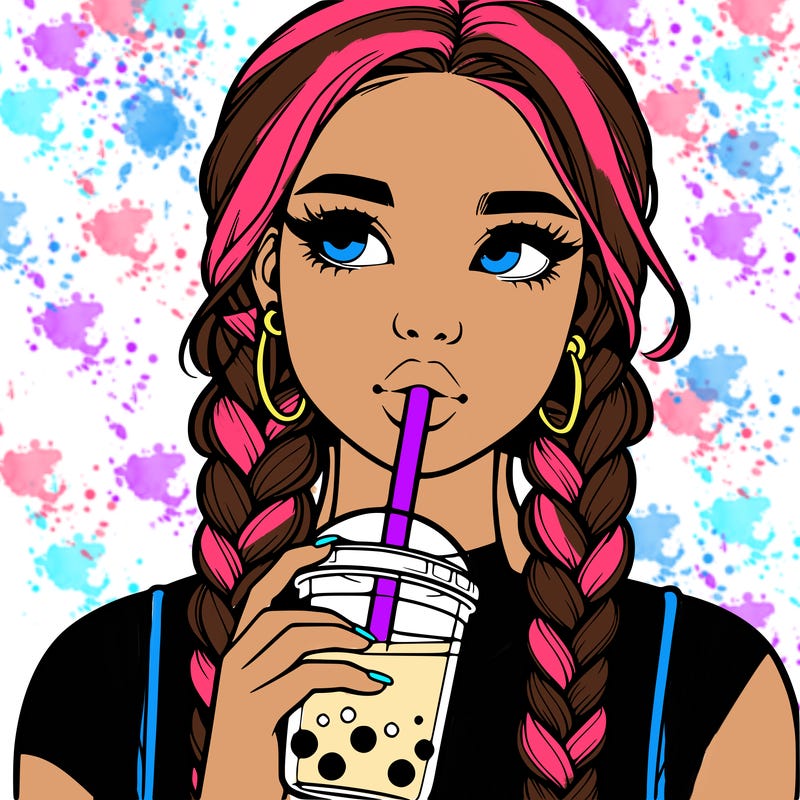 realistic girl with braided hair drinking boba
