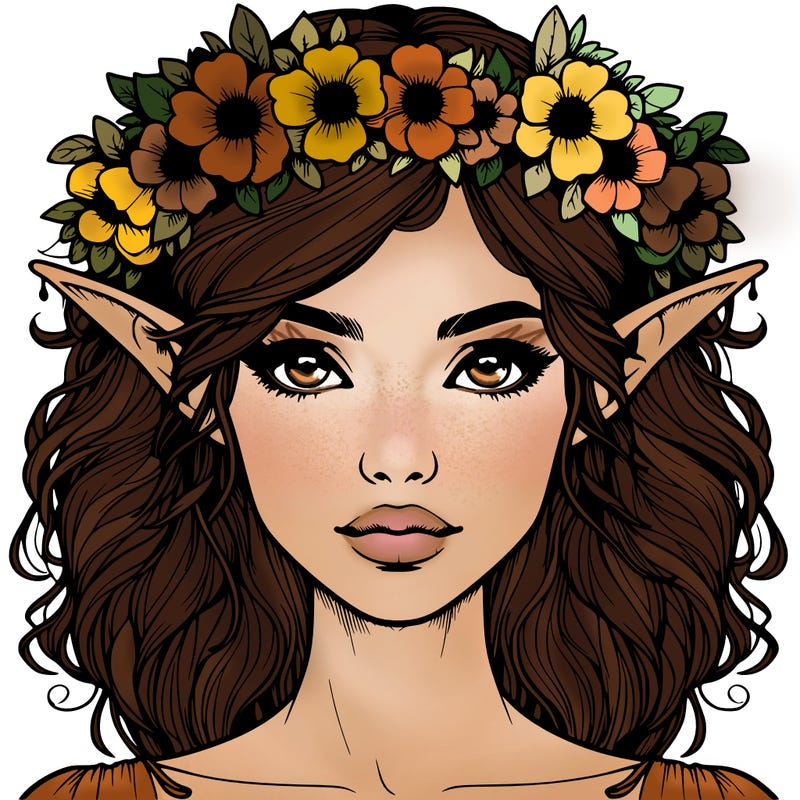 realistic female elf with flower crown