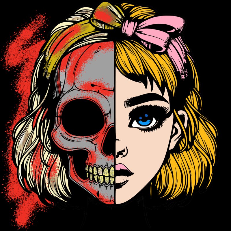 realistic girl with half skull mask