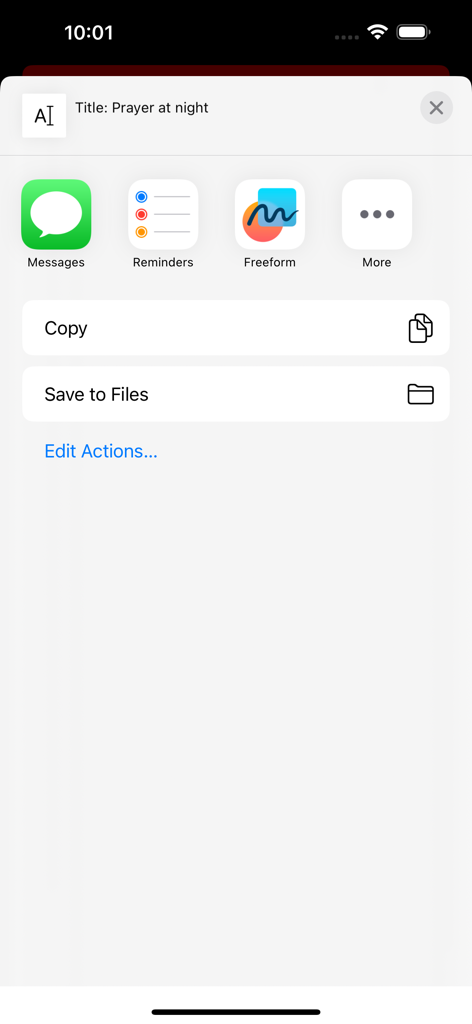 기도 지킴이 앱에서 밤에 기도라는 제목의 기도 공유 인터페이스