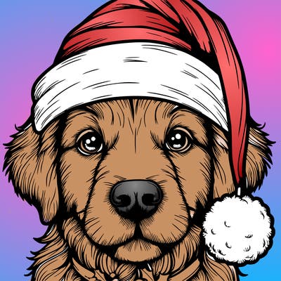 realistic dog with a christmas hat