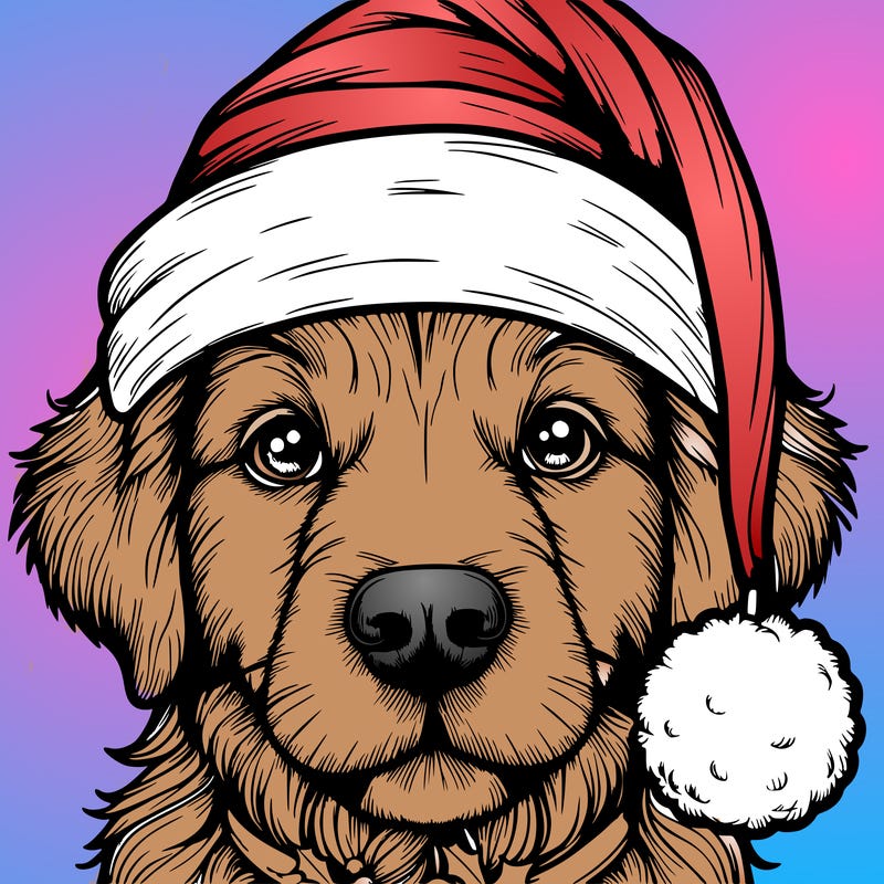 realistic dog with a christmas hat