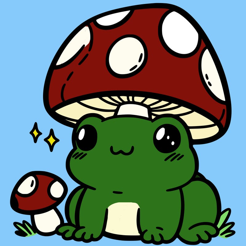 a cute frog with a mushroom hat