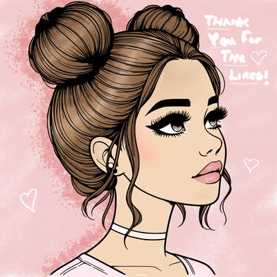 realistic girl with buns on the top of her head