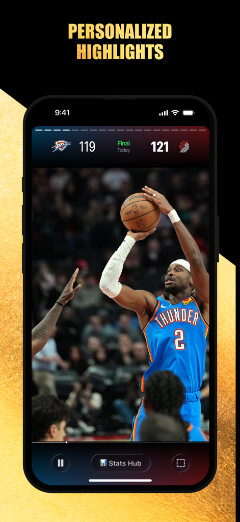 Recapp app interface showing personalized NBA basketball highlights and live game scores