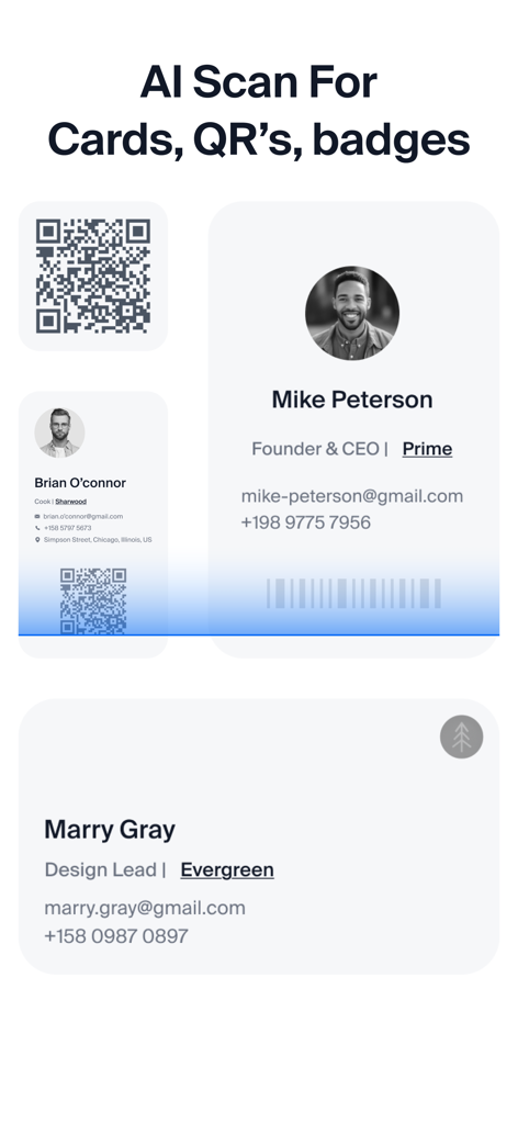 AI scanning feature for digital business cards QR codes and professional badges